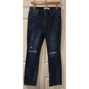 Cabi Button Fly Straight Jeans Distressed Medium Wash Women's 6 Convertible Cuff